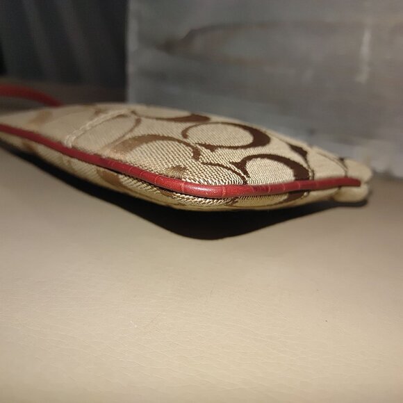 Coach Brown Red Signature Wristlet Clutch C Jacquard Satin Lining Zipper Closure - Picture 11 of 11